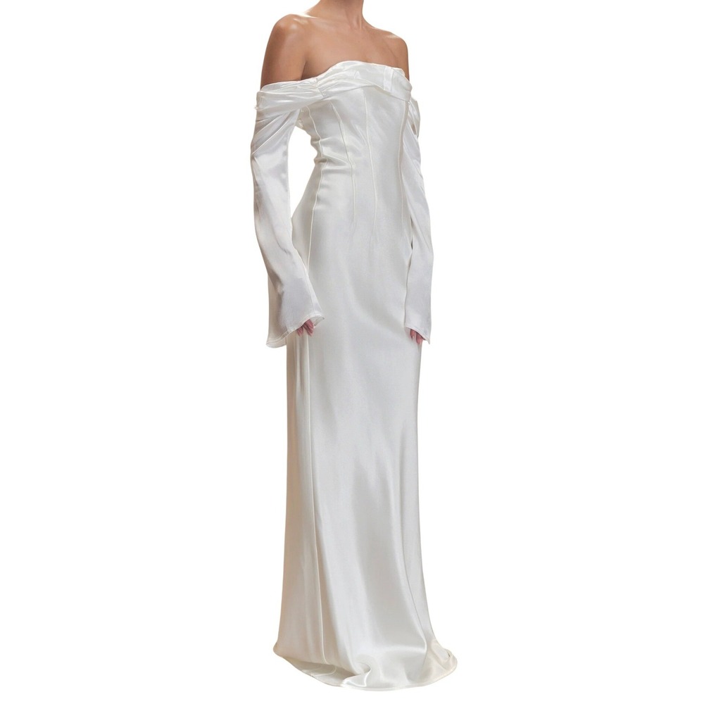 MESHKI Giselle Off Shoulder Cowl Neck Midi Dress White Medium New With Tags